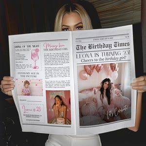 Geburtstag Zeitung Vorlage, Benutzerdefinierte Zeitung Groß, The Birthday Times Zeitung Canva Vorlage, Fotoshooting Geburtstag Party Einladen Zeitung