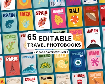 65 plantillas de fotolibros de viaje, álbum de viajes personalizado, álbum de fotos de viaje de lujo Assouline, álbum de fotos editable para la mesa de centro, álbum de recuerdos de viaje