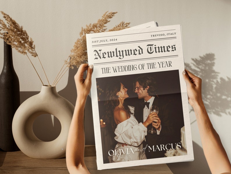 Wedding Newspaper Program Template, Editable Folded Newspaper, Printable Wedding Newspaper Program, Canva Newspaper Template, DIY Newspaper