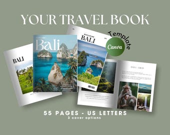 Modello di diario di viaggio modificabile, modello di rivista di viaggio modificabile, fotolibro di viaggio personalizzato, fotolibro delle vacanze, modello di album di viaggio Canva