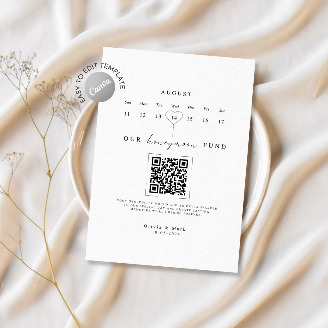 Honeymoon Fund QR Code Sign Template, Custom Honeymoon Fund Sign ...