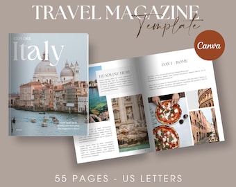 Modello di rivista fotografica di viaggio modificabile, fotolibro di viaggio personalizzato, modello di album fotografico di viaggio digitale Canva, fotolibro di vacanze personalizzabile