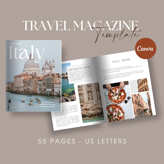 Editable Travel Photo Magazine Template, Custom Travel Photobook, Digital Travel Photo Album Canva Template, Customizable Holiday Photobook