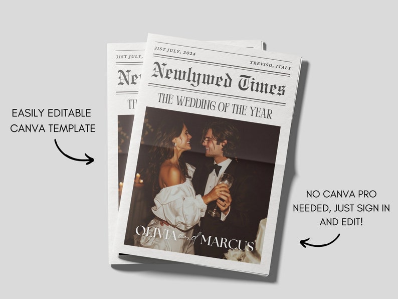 Wedding Newspaper Program Template, Editable Folded Newspaper, Printable Wedding Newspaper Program, Canva Newspaper Template, DIY Newspaper