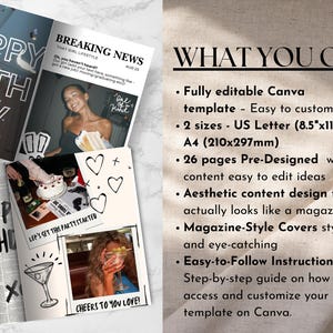 Editable Birthday Magazine, Vogue Custom Magazine Canva Template, Personalized Magazine Gift for Best Friend Sister, Magazine Personnalisé image 4