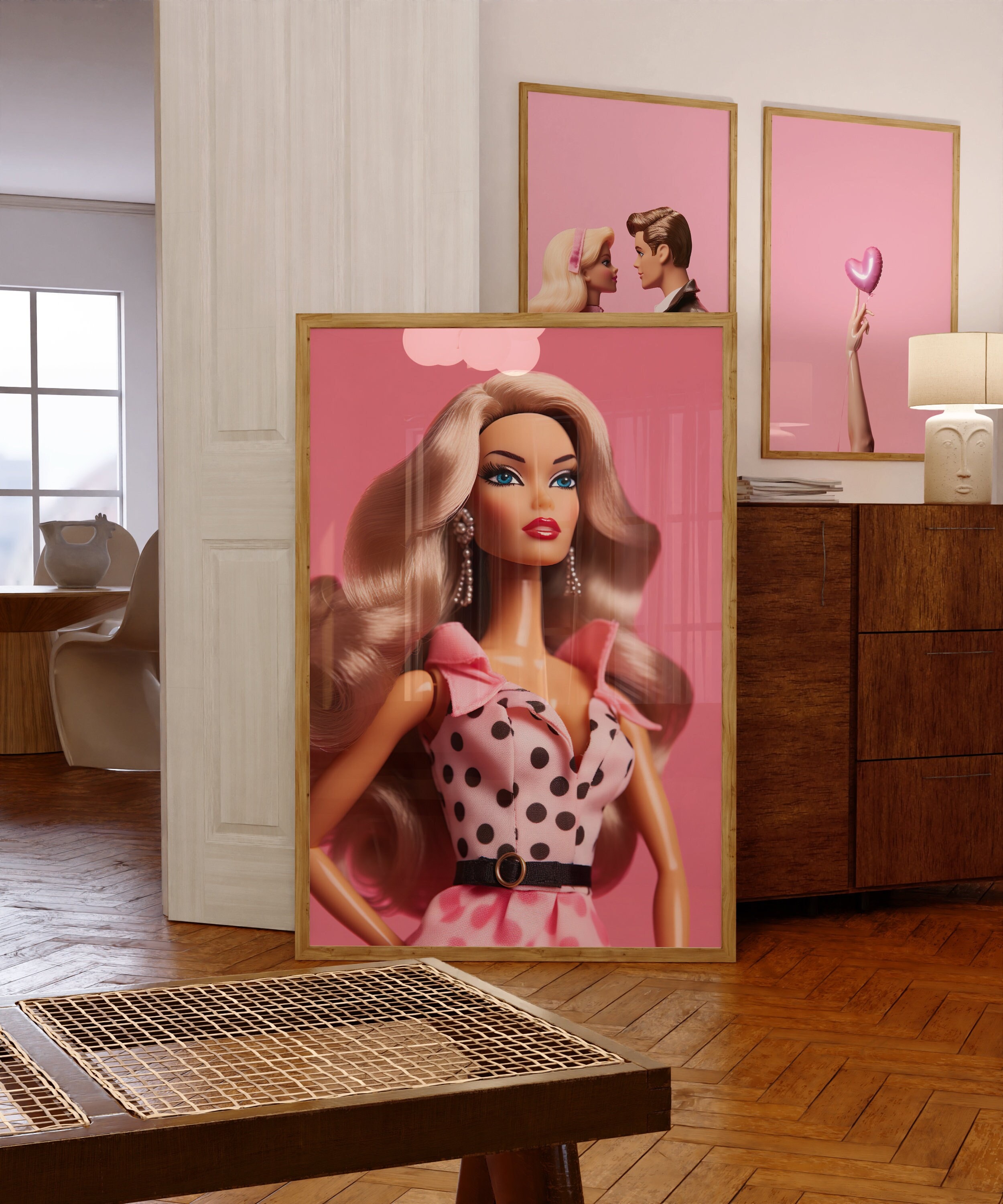 Blonde Puppe Mode Poster, Retro rosa Wand Kunst Druck, Preppy Girl Zimmer Dekor, Y2K Glam Doll Art, Collage Raum Druck Digitaler Download
