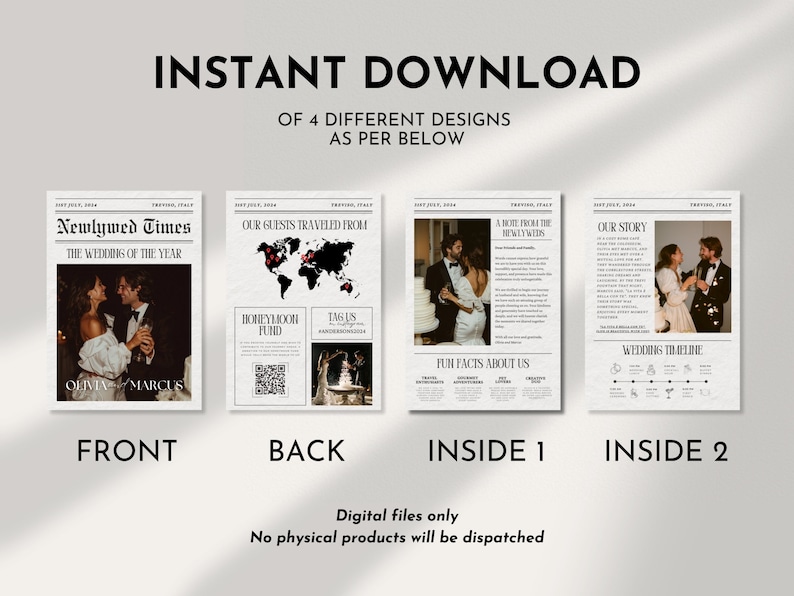 Wedding Newspaper Program Template, Editable Folded Newspaper, Printable Wedding Newspaper Program, Canva Newspaper Template, DIY Newspaper