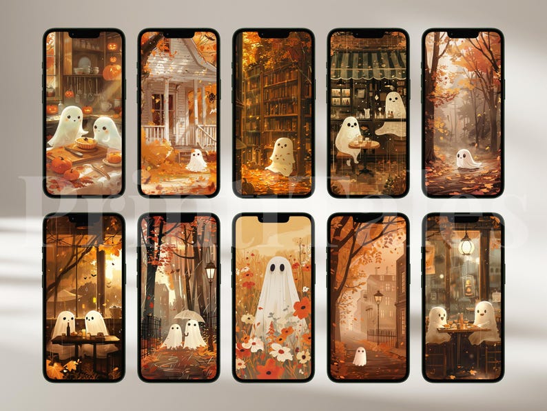 Fall Phone Wallpapers, Halloween Wallpaper iPhone, Autumn Smartphone Wallpaper Set, Cute Spooky Phone Background, Spooky Phone Background