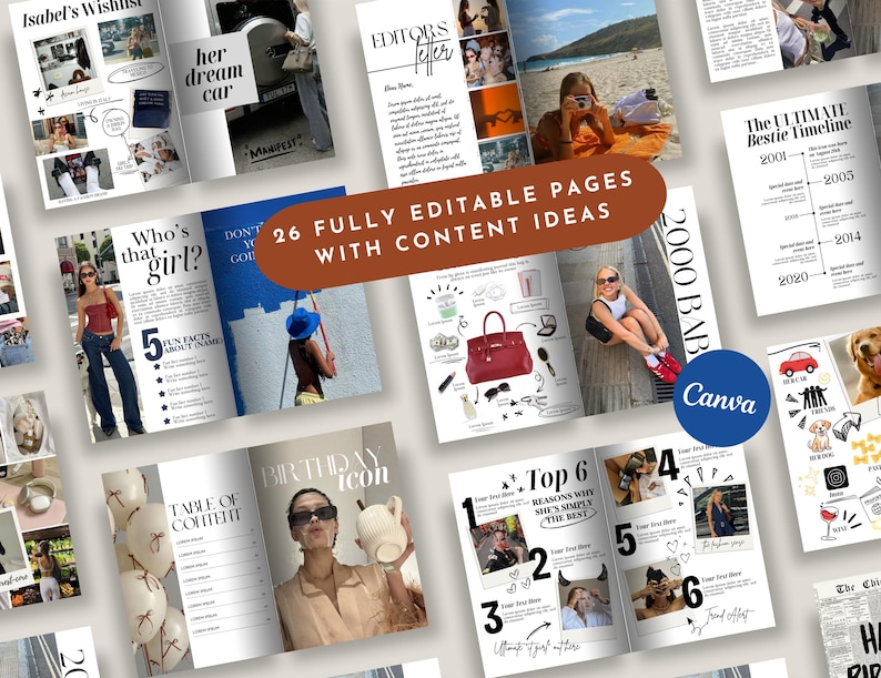 Editable Birthday Magazine, Vogue Custom Magazine Canva Template, Personalized Magazine Gift for Best Friend Sister, Magazine Personnalisé image 3