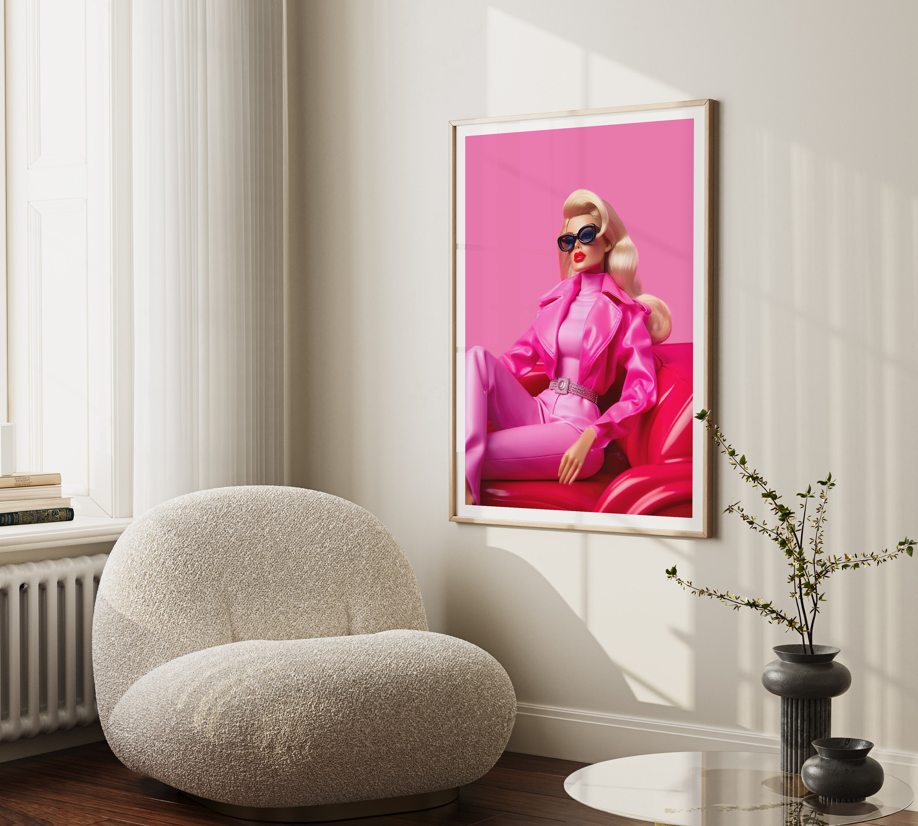 Doll Wall Art, Pink Room Decor, Retro Doll Print, Wall Print, Digital