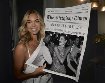 Editable Birthday Newspaper Template, Custom The Birthday Times Newspaper Large, Birthday Party Invite Newspaper Canva Template, Photoshoot
