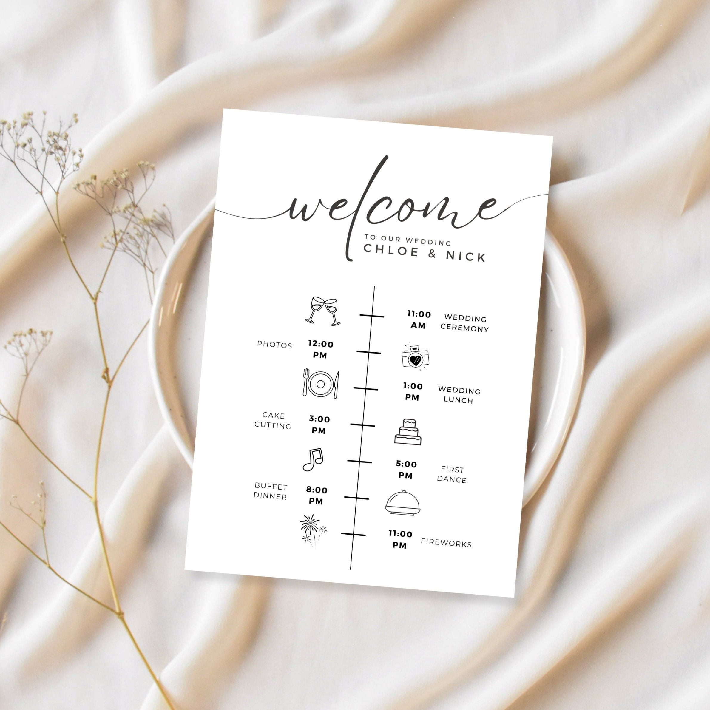 Wedding Timeline, Wedding Order of the Day Template, Small Printable ...