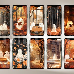 Fall Phone Wallpapers, Halloween Wallpaper iPhone, Autumn Smartphone Wallpaper Set, Cute Spooky Phone Background, Spooky Phone Background