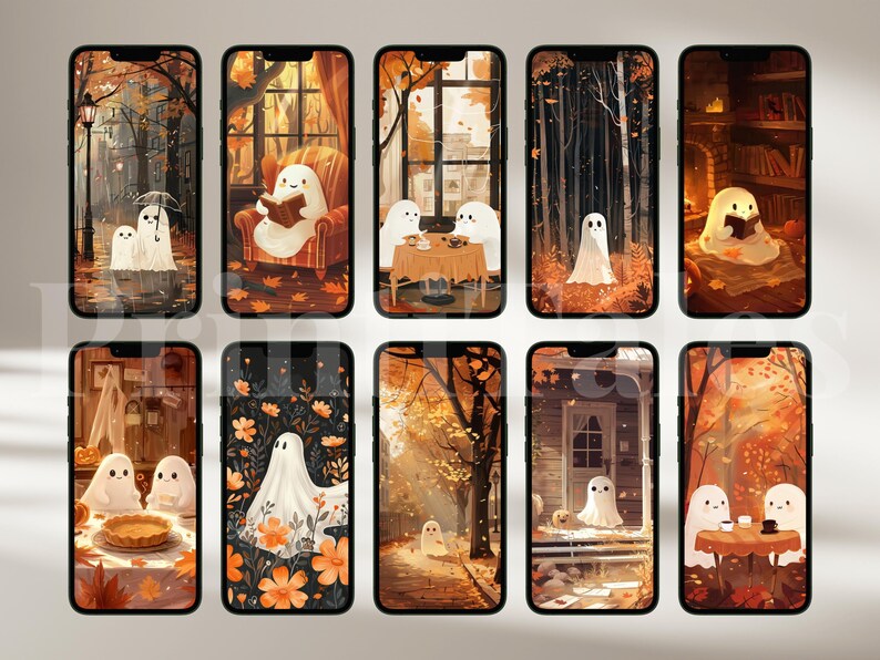 Fall Phone Wallpapers, Halloween Wallpaper iPhone, Autumn Smartphone Wallpaper Set, Cute Spooky Phone Background, Spooky Phone Background