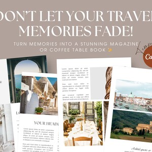 Travel Magazine Template
Digital Travel Journal
Printable Vacation Planner
Editable Travel Guide
Canva Travel Brochure
DIY Travel Photo Book
Travel Memory Keepsake
Vacation Scrapbook Template
Personalized Travel Journal
Custom Travel Scrapbook