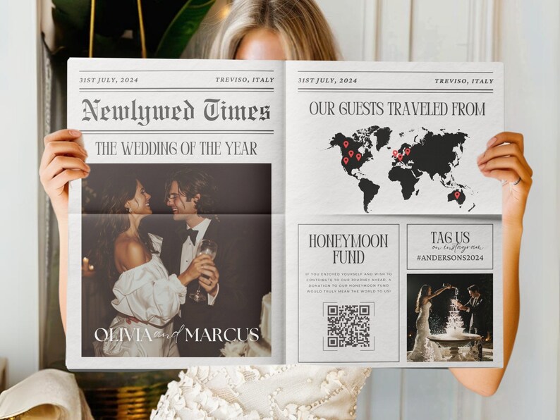 Wedding Newspaper Program Template, Editable Folded Newspaper, Printable Wedding Newspaper Program, Canva Newspaper Template, DIY Newspaper