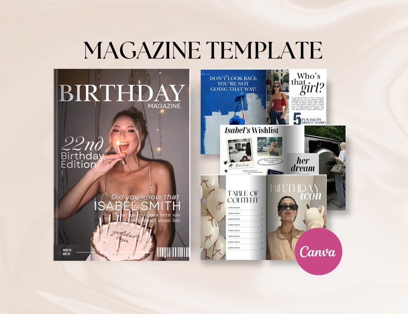 Editable Birthday Magazine, Vogue Custom Magazine Canva Template, Personalized Magazine Gift for Best Friend Sister, Magazine Personnalisé image 2