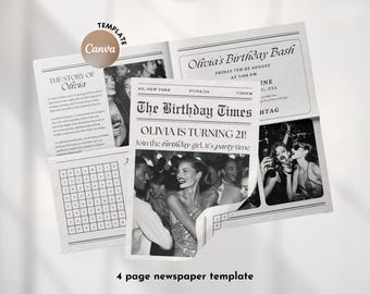 Birthday Newspaper Template, Custom Newspaper Large, Birthday Party Invite Newspaper Canva Template, Editable Birthday Photoshoot Newspaper