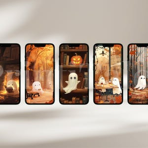 Fall Phone Wallpapers, Halloween Wallpaper iPhone, Autumn Smartphone Wallpaper Set, Cute Spooky Phone Background, Spooky Phone Background