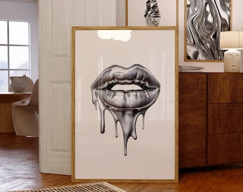 Kiss Lips Wall Art, Maximalist Trendy Poster, Lips Print, Trendy Digital Prints, Preppy Dorm, Trendy Art Print, Funky Print,Fashion Wall Art