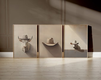 Highland Cow Gallery Wall Set, Preppy Western Prints, Rustic Western Wall Art, Digital Farmhouse Photography Decor, Cowboy Hat Art Prints