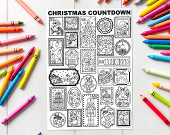 Christmas Countdown Colouring Page – Advent Calendar Printable for Kids –  Activity Poster – Digital Download