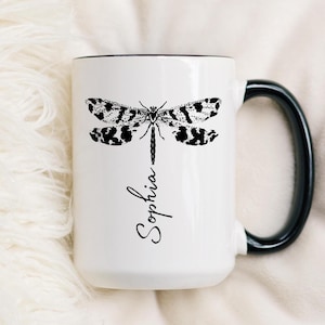 Coffee Mug, Dragonfly Personalized Name Ceramic Cup, Custom Insect Lover Gift, Tea Cup, Kitchen Decor, Birthday Present, Mother's Day Mug