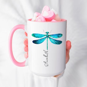 Dragonfly Mug, Personalized Dragonfly Coffee Mug, Dragonfly Gifts, Dragonfly Lover Gift, Insect Lover Gift, Dragonfly Ceramic, Dragonfly
