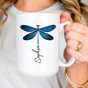 Dragonfly Ceramic Mug, Personalized Name cup, Dragonfly Lover Gift, Dragonfly Gift for her, Dragonfly Tea Mug, Gift for Mom, Dragonfly, 15oz