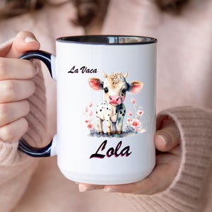 Coffee Mug, Lola Cow Milk Farm Animal Ceramic Cup, Farmhouse Kitchen Decor, Gift for Cow Lovers, Rural Theme Coffee Cup, 11oz, 15oz Mug