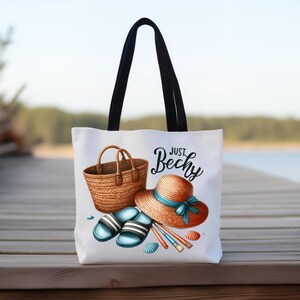 Beachy Tote Bag - Perfect for Vacation, Beach Lovers - Summer Tote, Travel Bag, Ocean Theme Tote, Large Canvas Bag, Coastal Style Bag