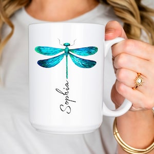 Dragonfly Coffee Mug, Custom Name Mug, Dragonfly Lover Gift, Dragonfly Gifts, Dragonfly Gifts for her, Dragonfly Cup, Dragonflies, 15oz Mug
