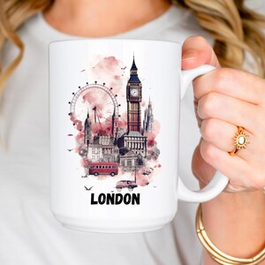London Mug - Cityscape Souvenir Coffee Cup, UK England Tea Gift, Traveler Wanderlust Home Kitchen Decor, Big Ben Buckingham Palace, England