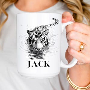 Tiger Ceramic Mug, Tiger Name Mug, Tiger Coffee Cup, Tiger Lover Gifts, Tiger Gift, Wildlife Theme Drinkware, Safari Decor, Tiger