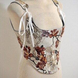 Adjustable Corset Top / Two Styles in One /Handmade Statement Piece / Reversible Floral Gobelin & Denim Corset