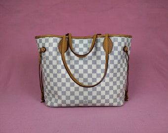 Vintage LV Neverfull Damier Azur MM Tote Bag.