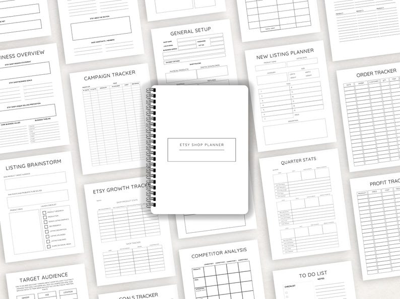 Streamline your Etsy business with this Etsy Shop Planner! Perfect for Etsy sellers, this planner helps you organize your shop, manage inventory, track sales, and plan your marketing efforts.