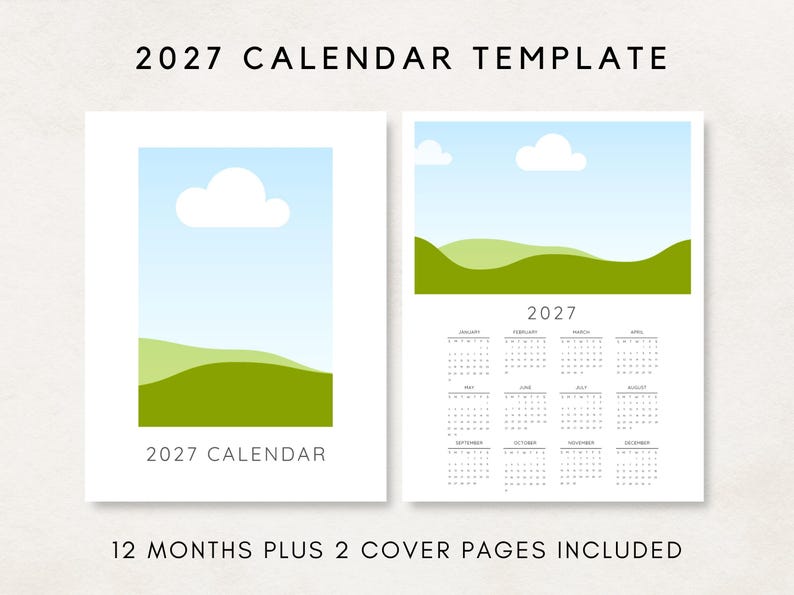 Step into 2027 with this versatile 2027 Calendar Template! This editable calendar is designed for both personal and commercial use. Add your pictures or designs effortlessly.