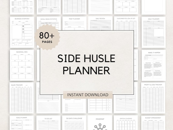 Side Hustle Planner, Side Hustle, Side Hustle Success, Side hustle Plan, Business Planner, Small Business Planner, Side Hustle Tracker