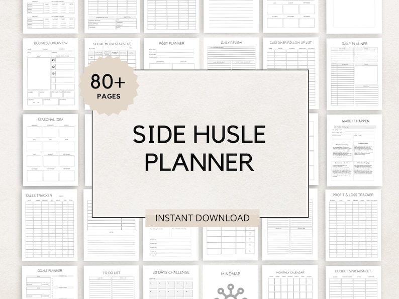 Turn your side hustle into a success story with this Side Hustle Planner! Designed for aspiring entrepreneurs, freelancers, and go-getters, this planner helps you manage your time, track finances, and set actionable goals.