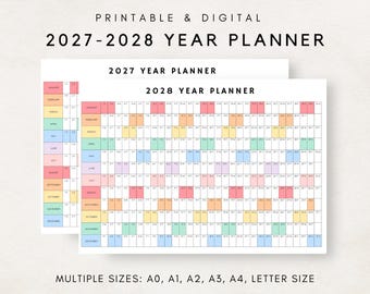 2027-2028 Yearly Planner, Year Planning Calendar, Calendar Poster, 2027-2028 Digital Calendar, 2027-2028 Calendar, 2027-2028 Printable Plan