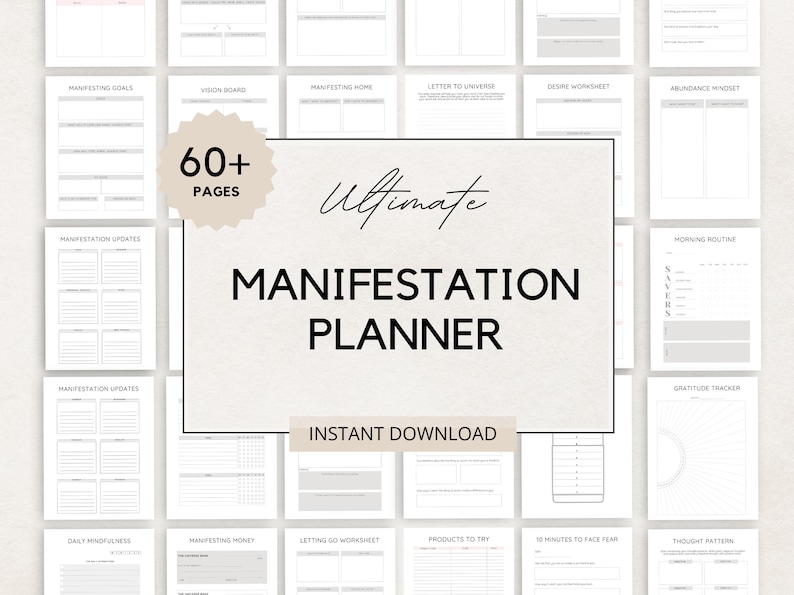 Unlock the power of your dreams with this Manifestation Planner Printable. This comprehensive Manifestation Journal is designed to help you manifest your goals, dreams, and desires using the Law of Attraction.