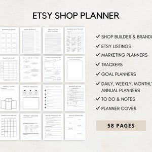 Streamline your Etsy business with this Etsy Shop Planner! Perfect for Etsy sellers, this planner helps you organize your shop, manage inventory, track sales, and plan your marketing efforts.