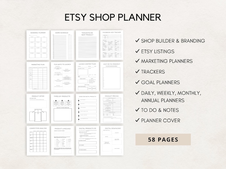 Streamline your Etsy business with this Etsy Shop Planner! Perfect for Etsy sellers, this planner helps you organize your shop, manage inventory, track sales, and plan your marketing efforts.