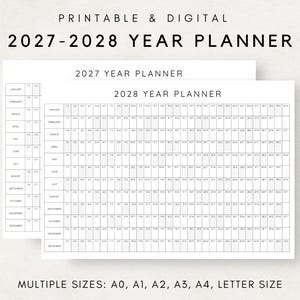 2027-2028 Yearly Planner, Year Planning Calendar, Calendar Poster, 2027-2028 Digital Calendar, 2027-2028 Calendar, 2027-2028 Printable Plan