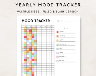 Mood Tracker Printable, Yearly Mood Tracker, Mood Tracker, Mood Chart,  Bullet Journal, Daily Mood Tracker, Mood in Pixels, Yearly Tracker