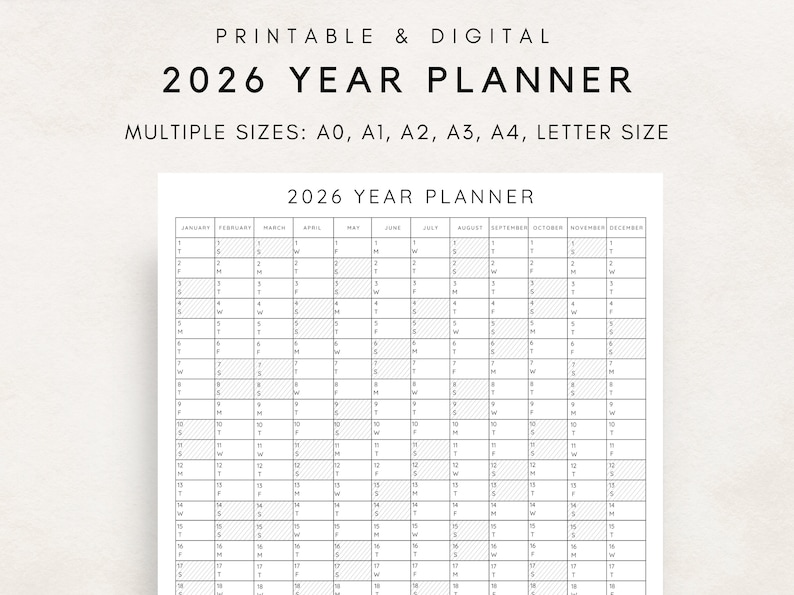 Plan your year with this 2026 Yearly Planner Printable! This digital download offers 2026 annual agenda and wall calendar template. Perfect for professionals, students, and those seeking an efficient planning solution.