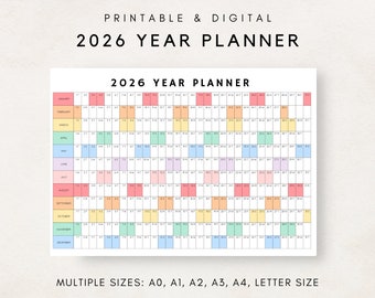Pianificatore annuale 2026, Pianificatore annuale 2026 stampabile, Calendario di pianificazione annuale, Agenda 2026, Calendario da parete annuale, Anno a colpo d'occhio, Piano 2026