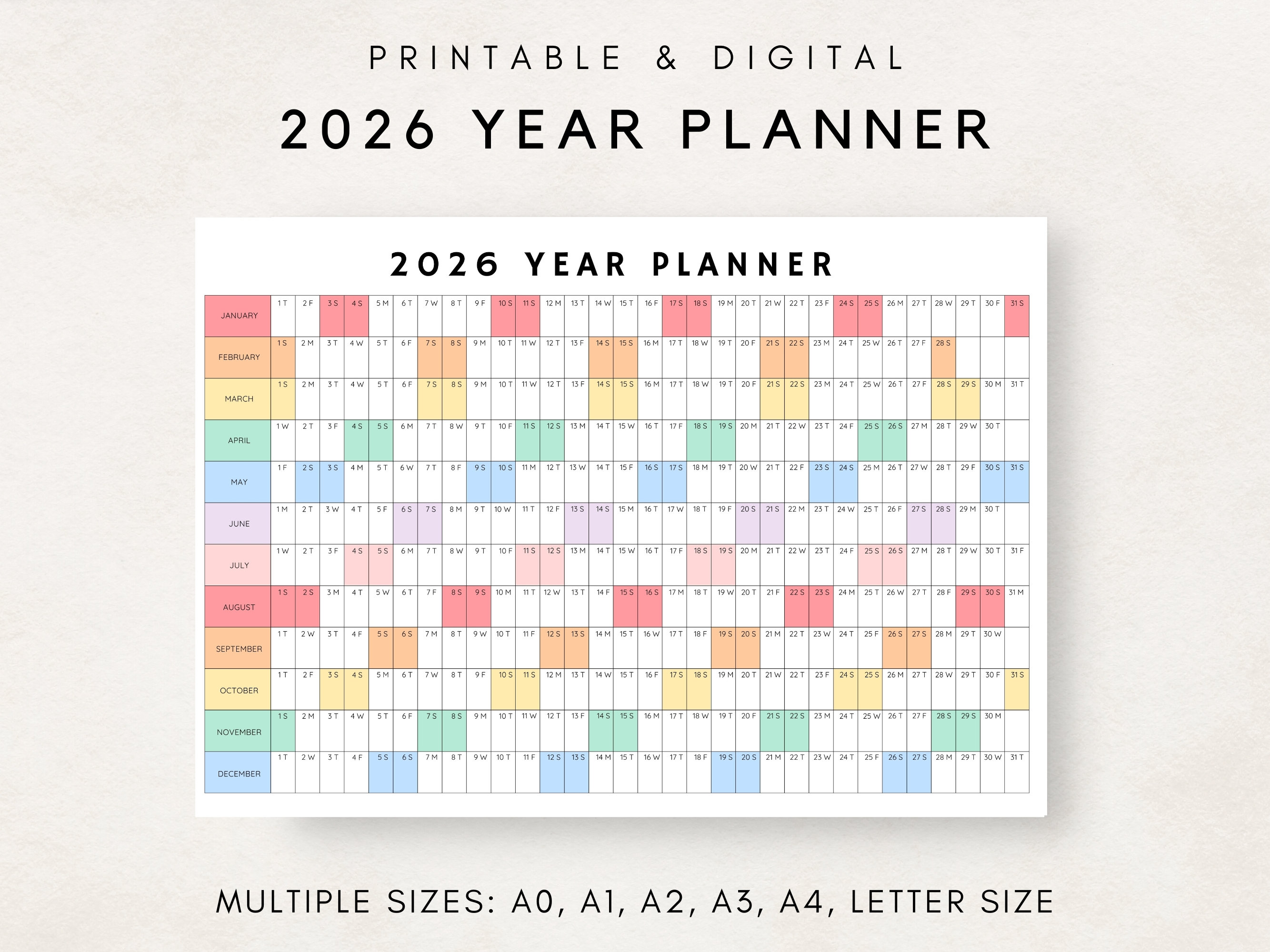 2026 yearly planner, 2026 year planner printable, yearly planning calendar,  2026 agenda, yearly wall calendar, year at a glance, 2026 plan - etsy uk