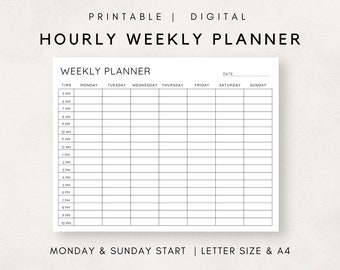 Weekly Hourly Schedule, Hourly weekly Planner Printable, Hourly Planner, Undated Weekly, Time Block Planner, Weekly Hourly Plan, Weekly Plan